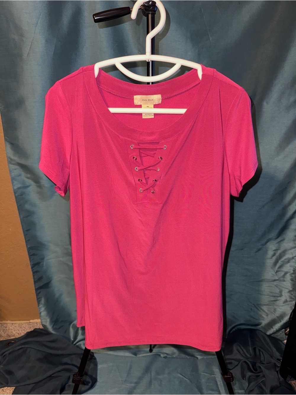 Diana Belle Hot Pink Lace Up Top XL Y2K 2000s Going Out Tee